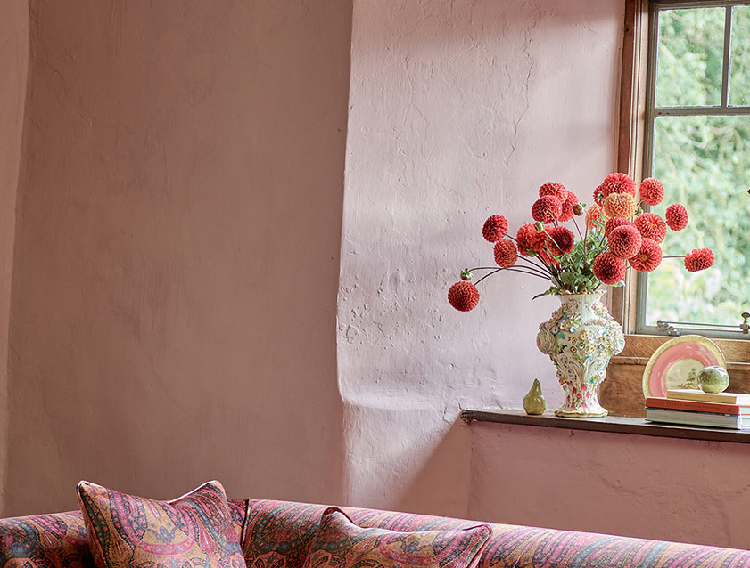 Exbury 3 Seater Sofa in Threads of India Opulent Velvets Paisley Splendour Rouge fabric detail